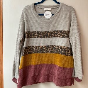 Cozy Knit Women's Sweater - Gray, Yellow, and Pink